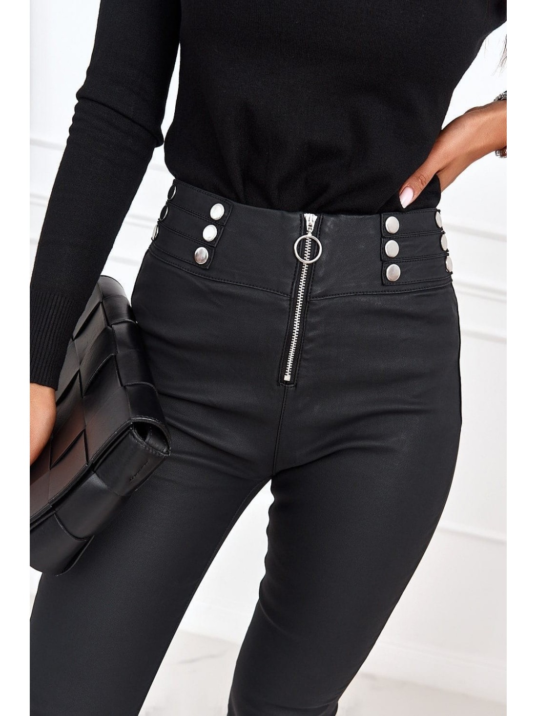 Black high-waisted trousers with zipper 91190 - Online store - Boutique